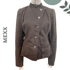 Mexx Military Style Utility Jacket Brown Asymmetrical Button Up Size 8 UK 12
